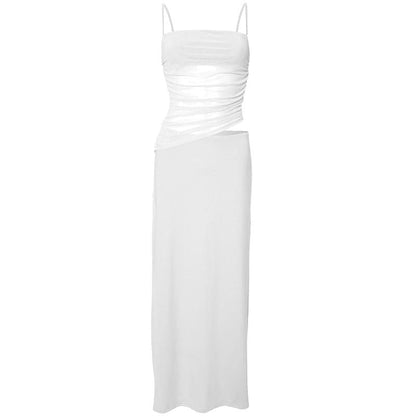 Ruched mesh irregular cami maxi skirt set