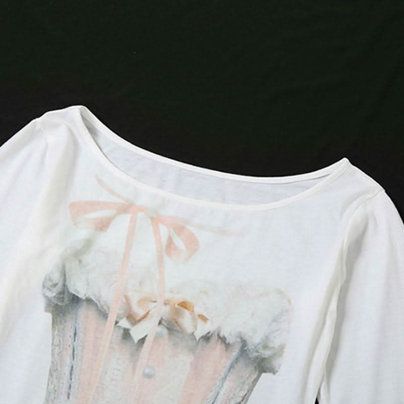 Long sleeve irregular print contrast top