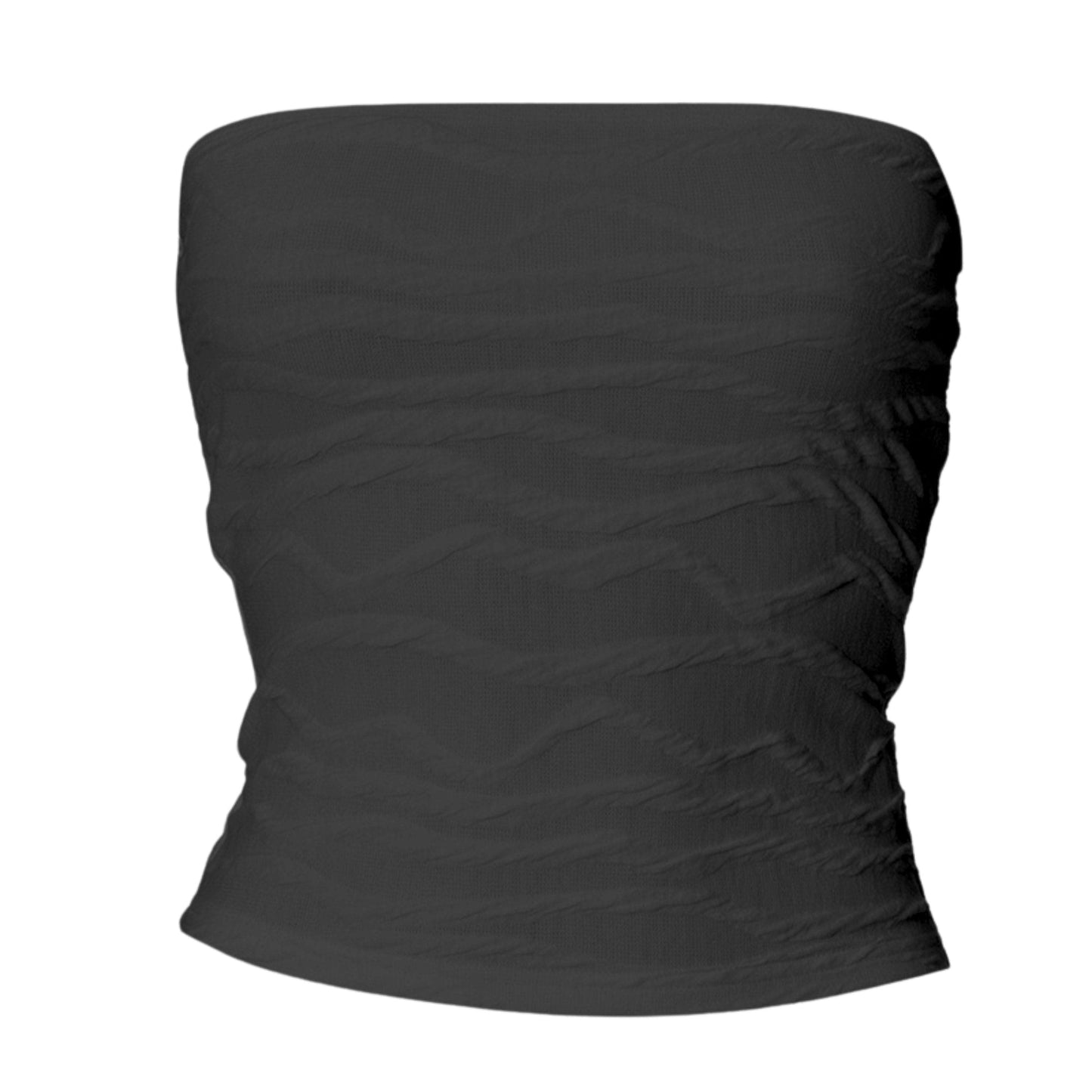 Textured solid backless ruched tube top