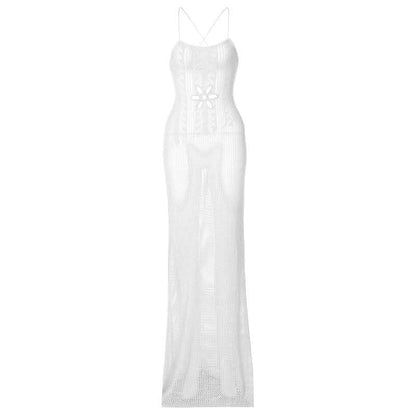 Knitted cross back see through cami maxi dress-final-sale