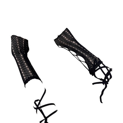 Hollow out solid self tie gloves