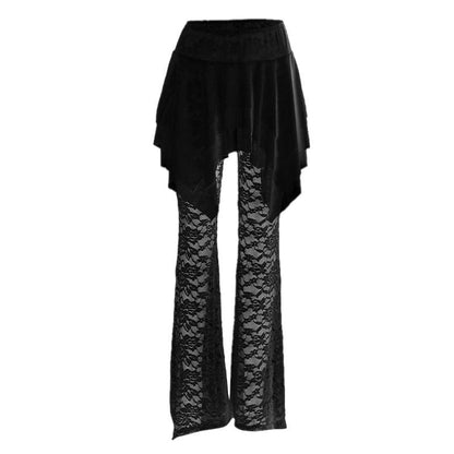 Ruched lace ruffle solid high rise pant