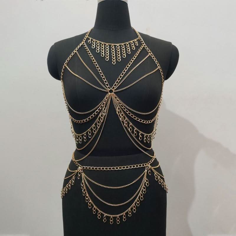 Halter metal chain hollow out cut out top