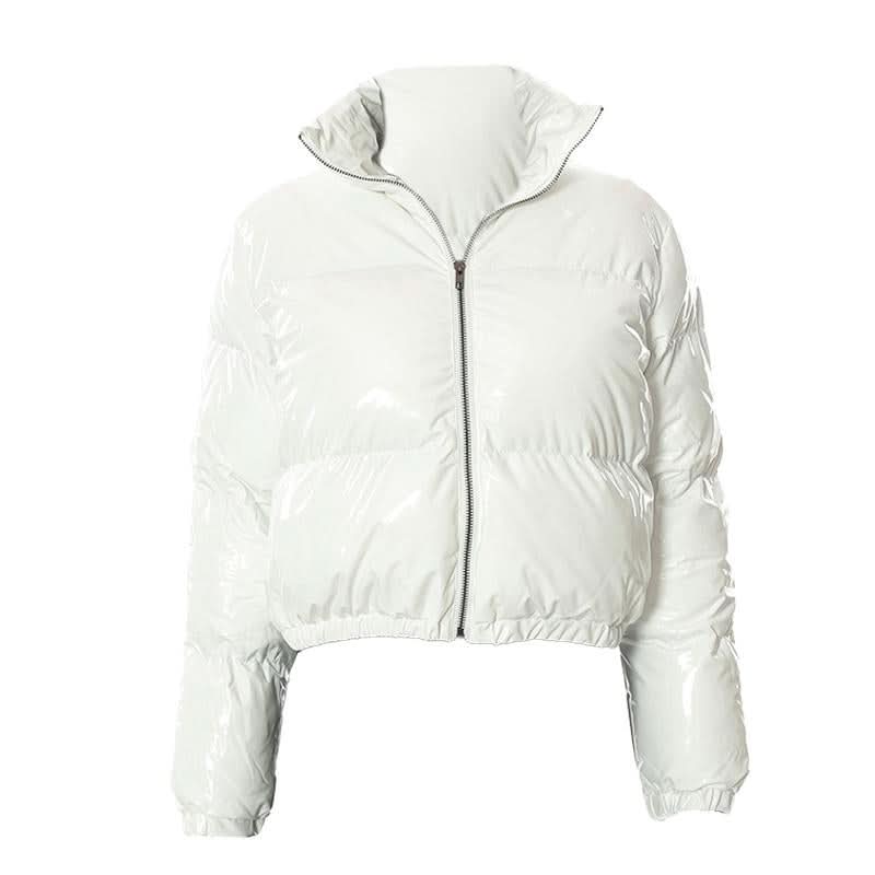 Long sleeve turnover collar zip-up PU leather top