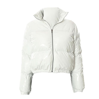 Long sleeve turnover collar zip-up PU leather top