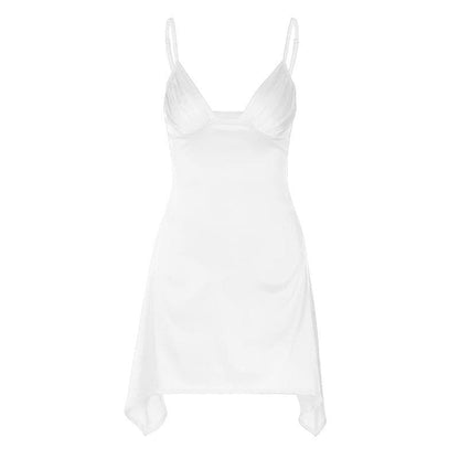 Ruched Bust Deep V Neck Spaghetti Strap Backless Mini Dress