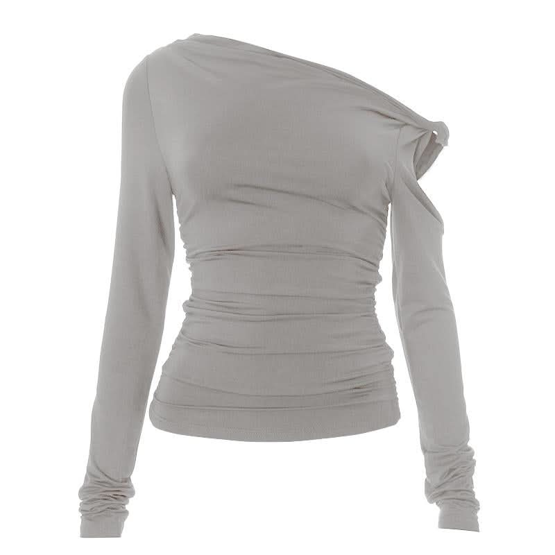 Irregular long sleeve hollow out ruched one shoulder cut out top