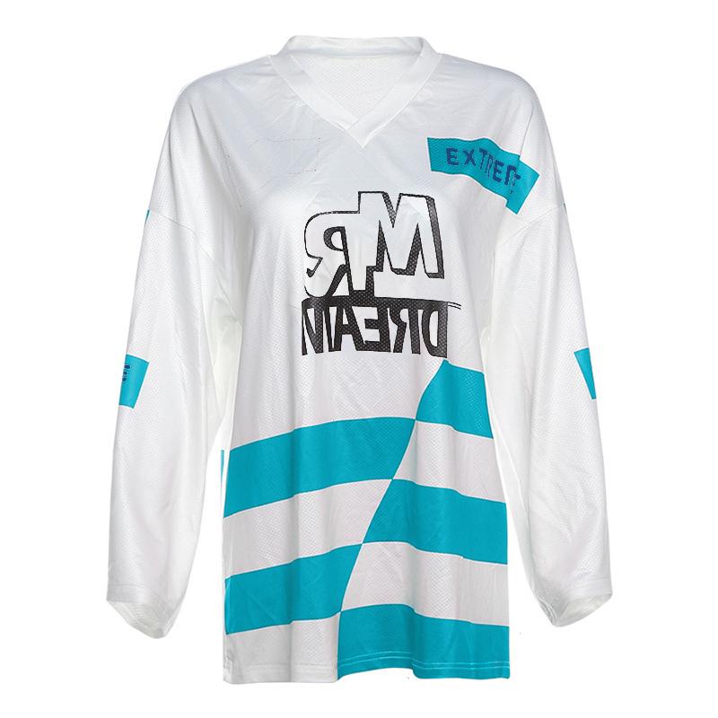 Long sleeve v neck letter print contrast top