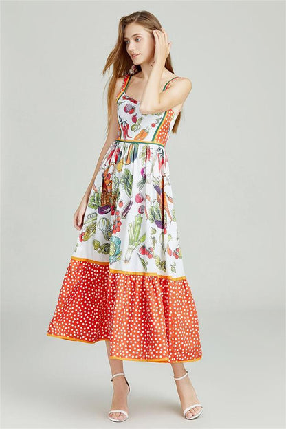 Floral Sweetheart Neck Sleeveless Midi Dress