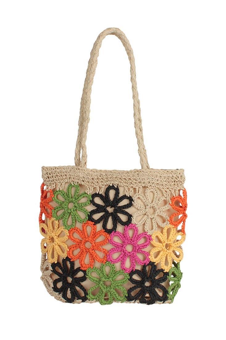 Floral Straw Woven Shoulder Bag