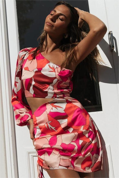 Floral One-Shoulder Strapped Mini Dress