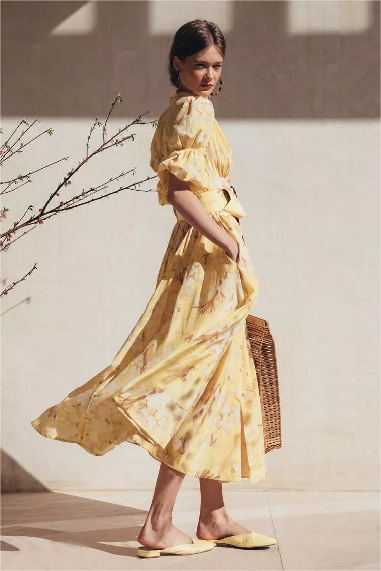 Chiffon Floral V-Neck Midi Dress With Belt