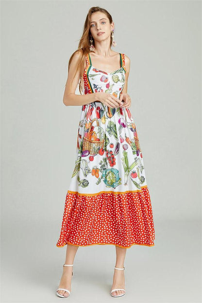 Floral Sweetheart Neck Sleeveless Midi Dress