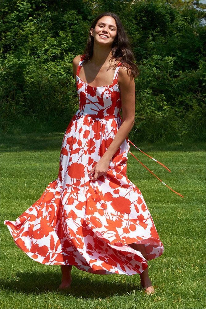 Sleeveless Square Collar Lace Up Maxi Dress