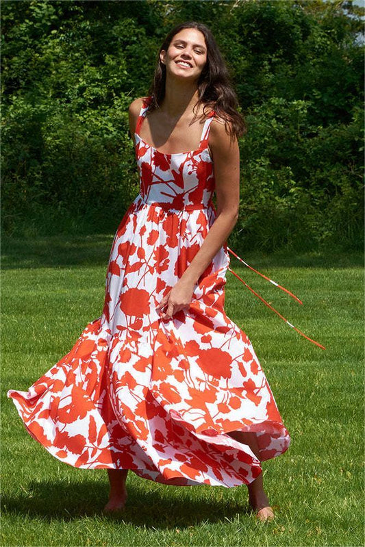 Sleeveless Square Collar Lace Up Maxi Dress