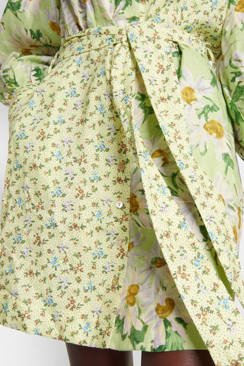 Floral Long Sleeve Mini Dress With Belt