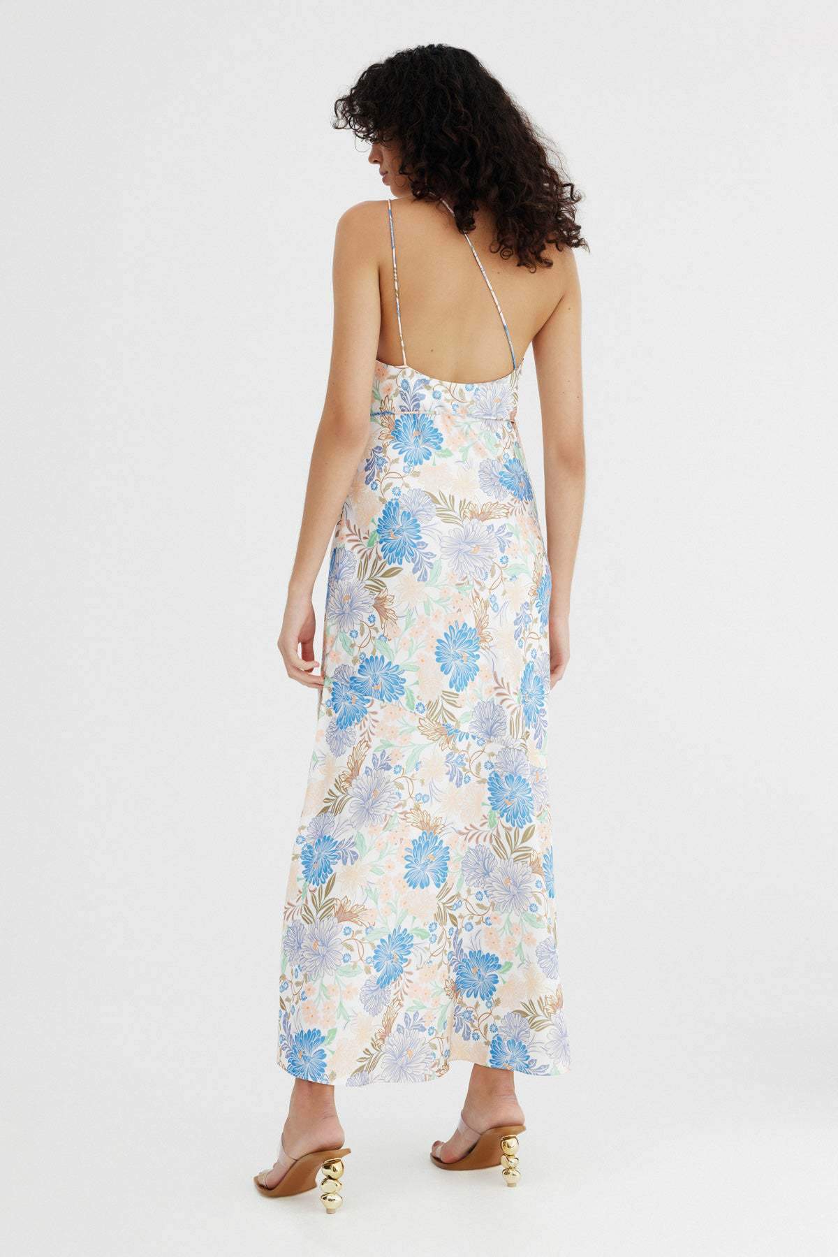 Floral Sleeveless One-Shoulder Slim Midi Dress