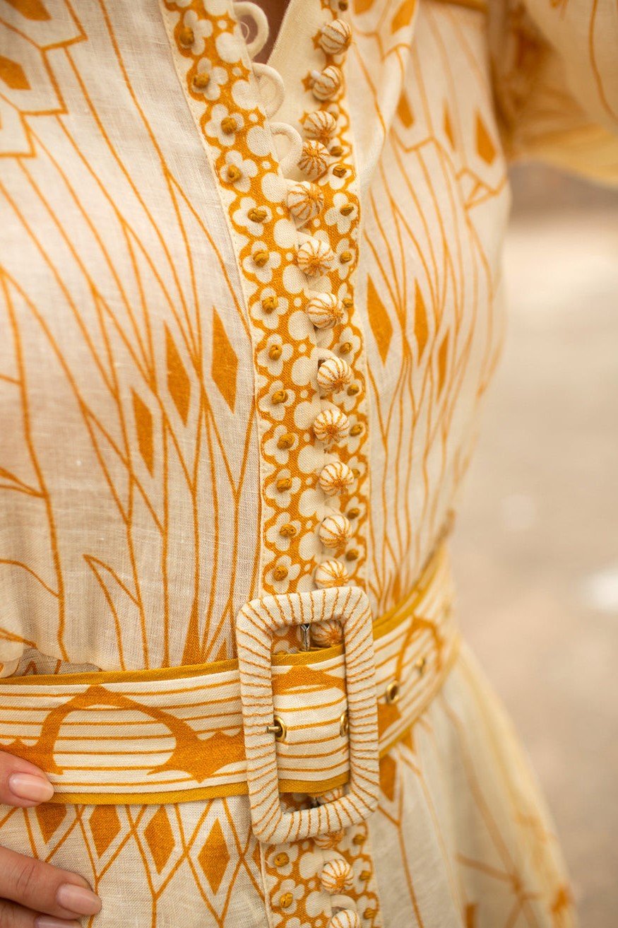 Geometric Pattern Lantern Sleeve Mini Dress