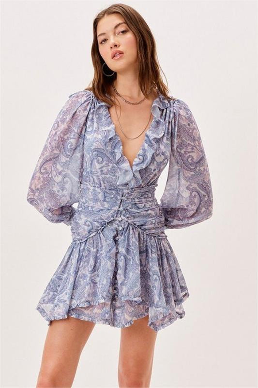 Floral V-Neck Long Sleeve Mini Dress