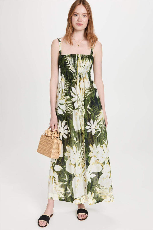 Botanical Print Sleeveless Slip Midi Dress