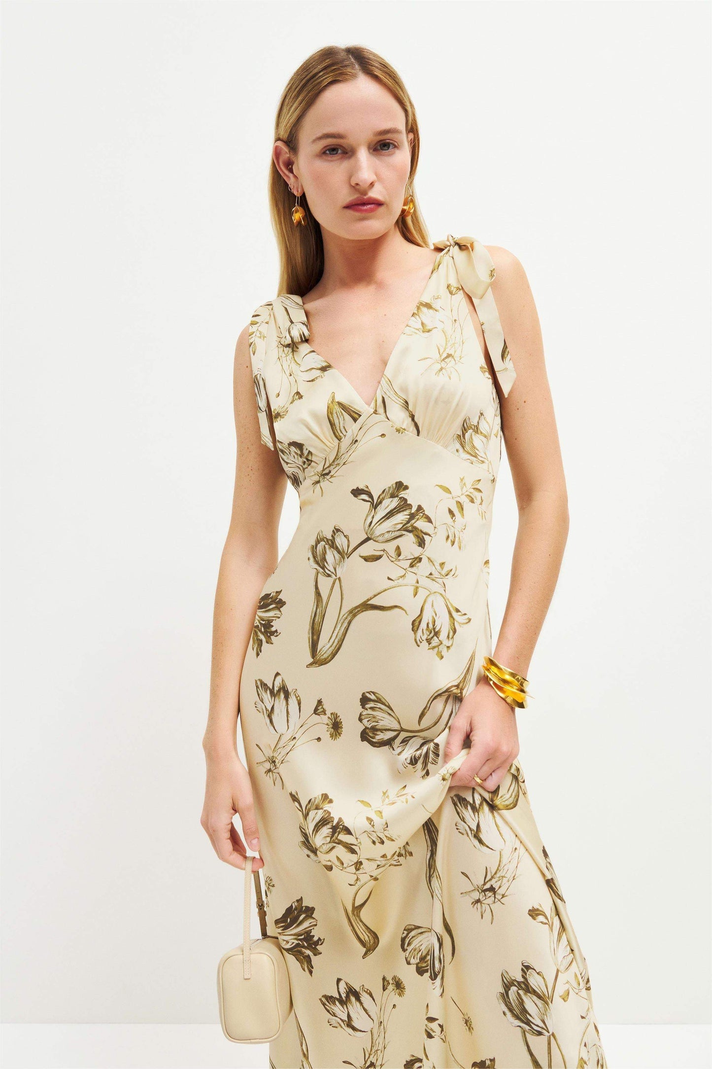 Floral V-Neck Wrapover Belted Midi Dress