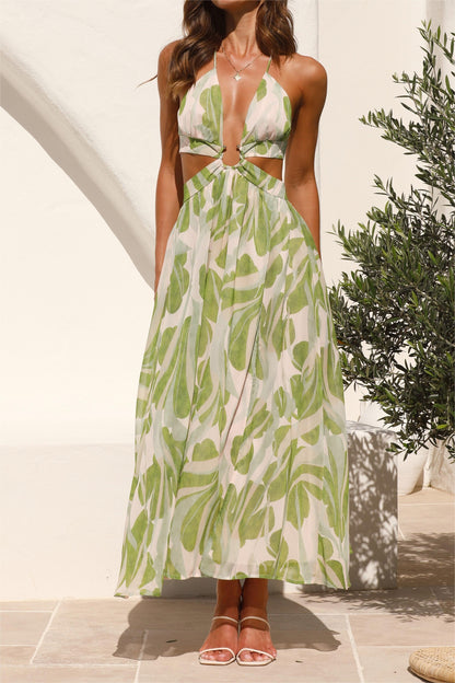 Floral Lace Up Cut-Out Midi Dress