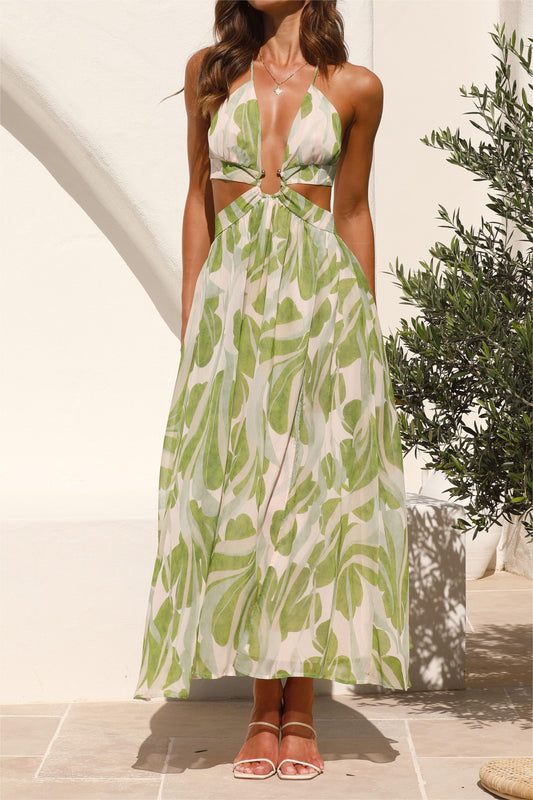 Floral Lace Up Cut-Out Midi Dress