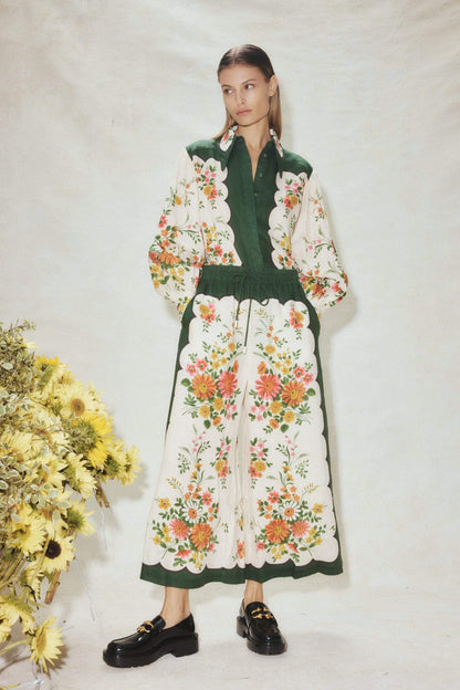 Floral Lantern Sleeve Lapel Buckle Suit