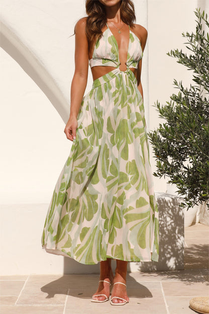 Floral Lace Up Cut-Out Midi Dress