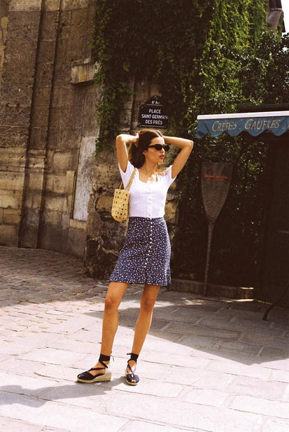 Silk Print Mini Skirt Blue