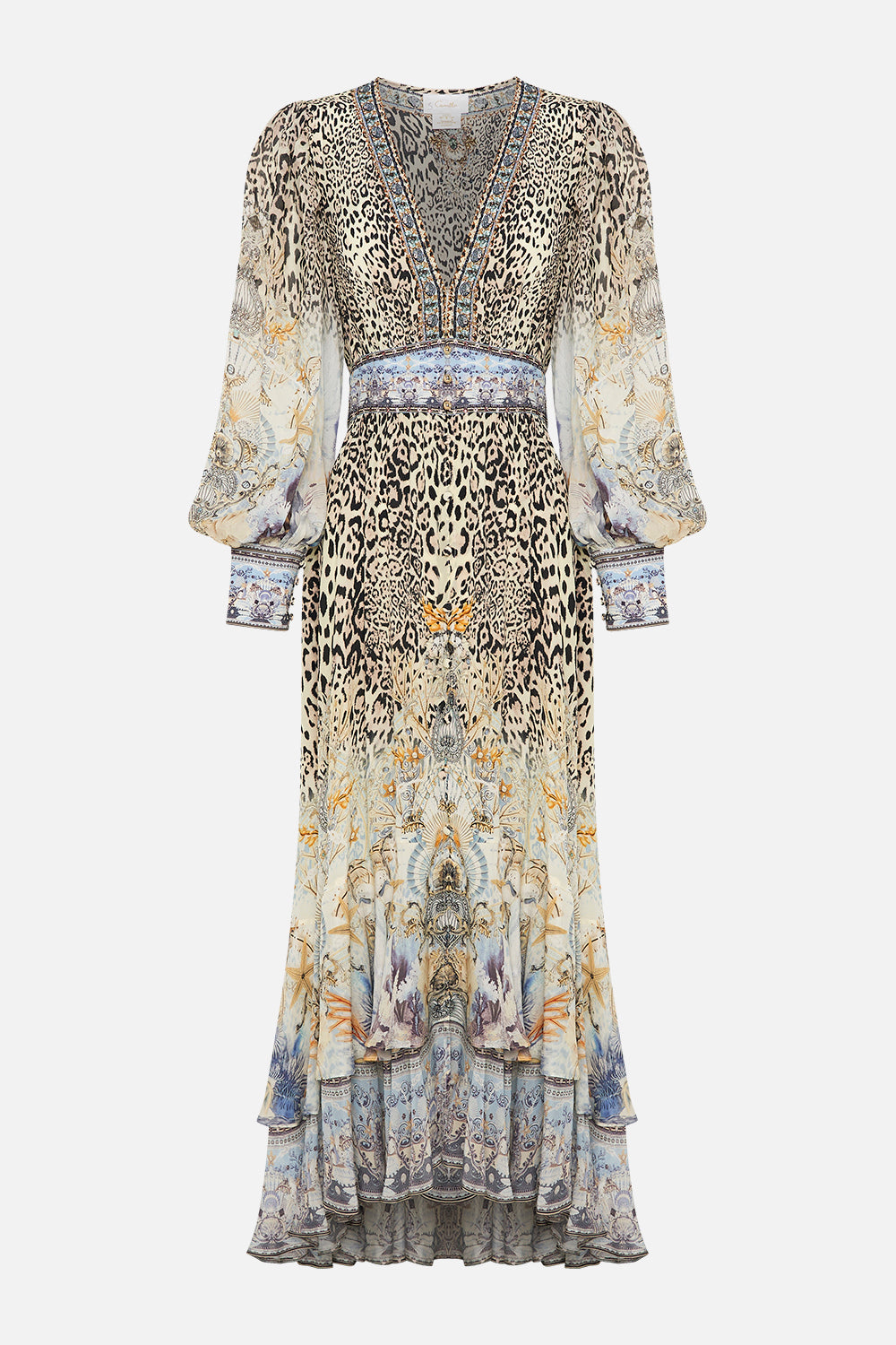 Chiffon Floral Leopard Print V-Neck Maxi Dress