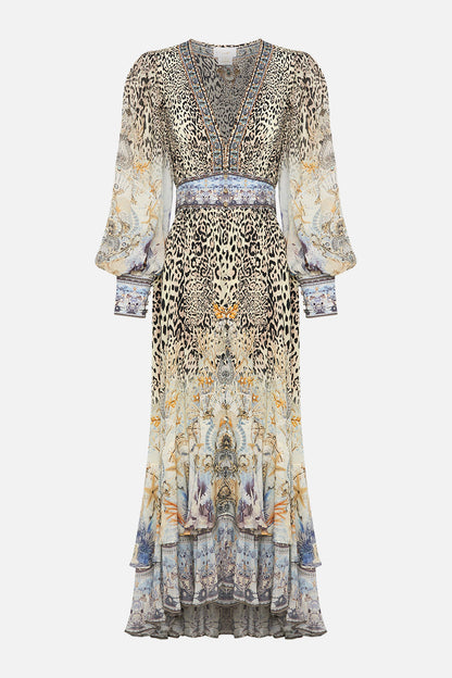 Chiffon Floral Leopard Print V-Neck Maxi Dress