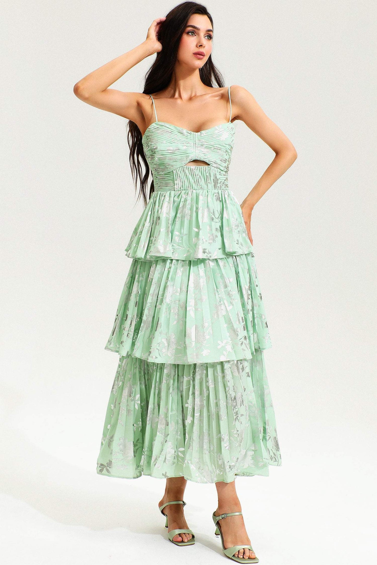 Cami Backless Cut-Out Tiered Ruffle Hem Midi Dress