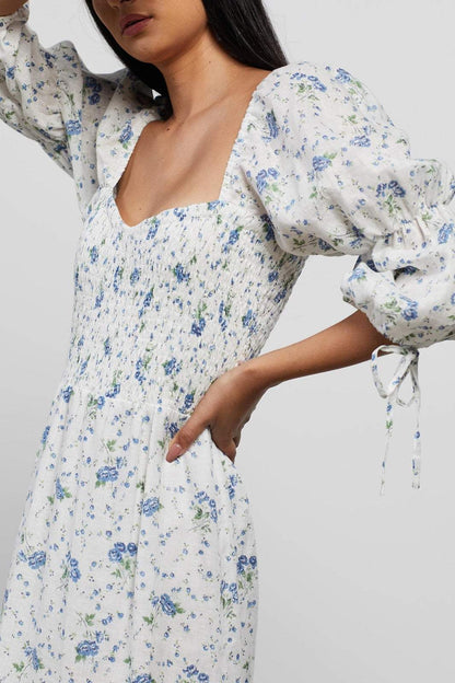 Floral Sweetheart Neck Midi Dress