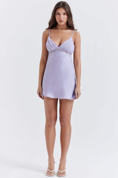 Flower Embroidery Backless Cami Mini Dress