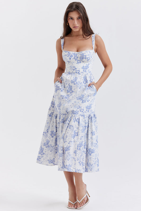 Floral Corset Cami Midi Dress
