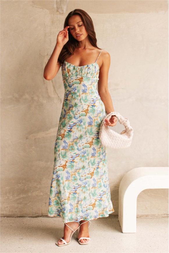 Floral Backless Lace Up Maxi Dress