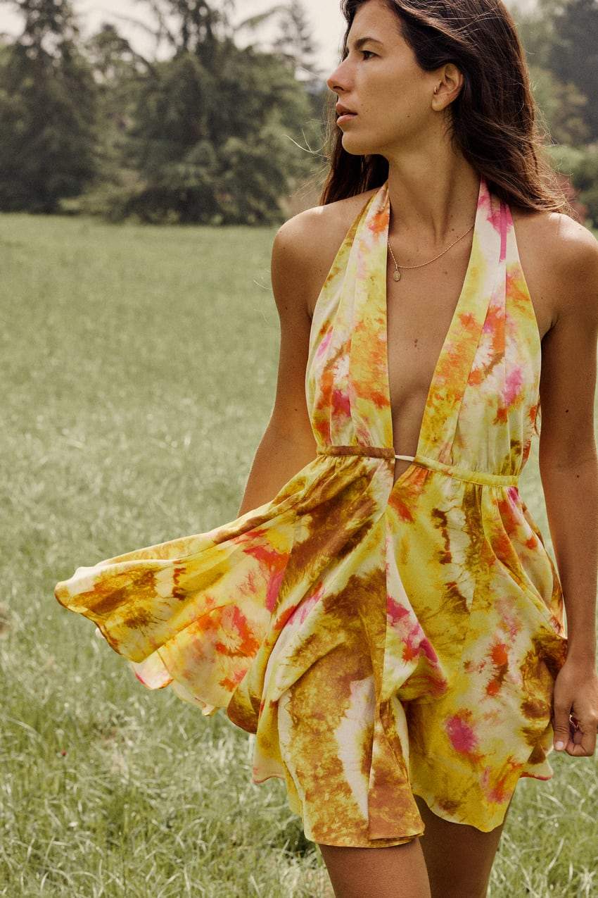 Floral Cami Tapered Waist V-Neck Mini Dress