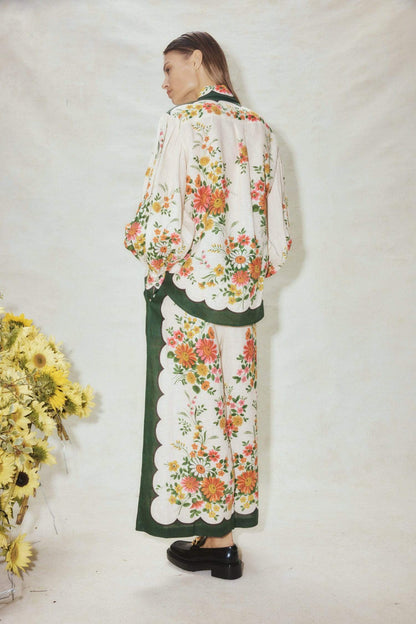 Floral Lantern Sleeve Lapel Buckle Suit