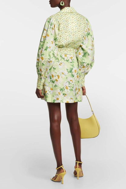 Floral Long Sleeve Mini Dress With Belt