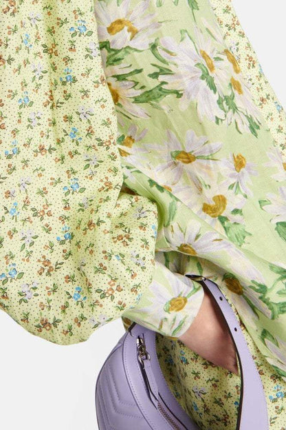 Floral Long Sleeve Shirt Collar Top & High Waist Pants Set