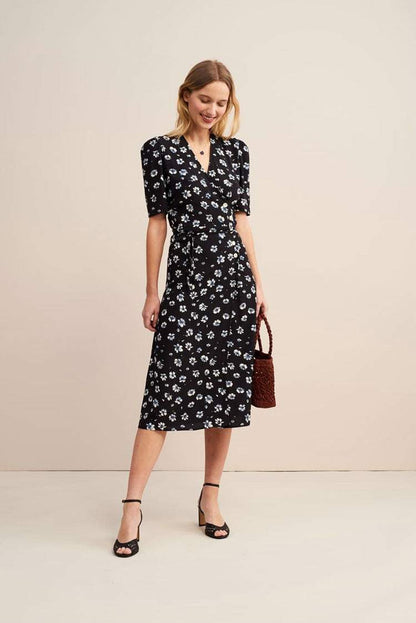Floral V-Neck Mid Sleeve Midi Dress