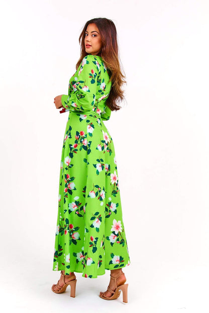 Floral Long Sleeve Round Neck Midi Dress