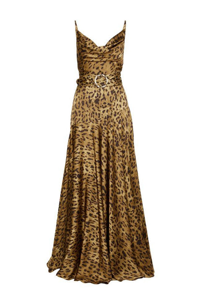 Leopard Print Swing Collar Split Maxi Dress