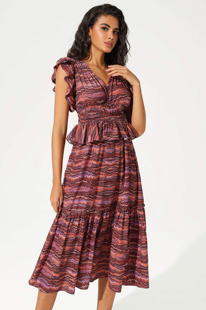 Layered Ruffle Sleeves V-Neck Midi Dress