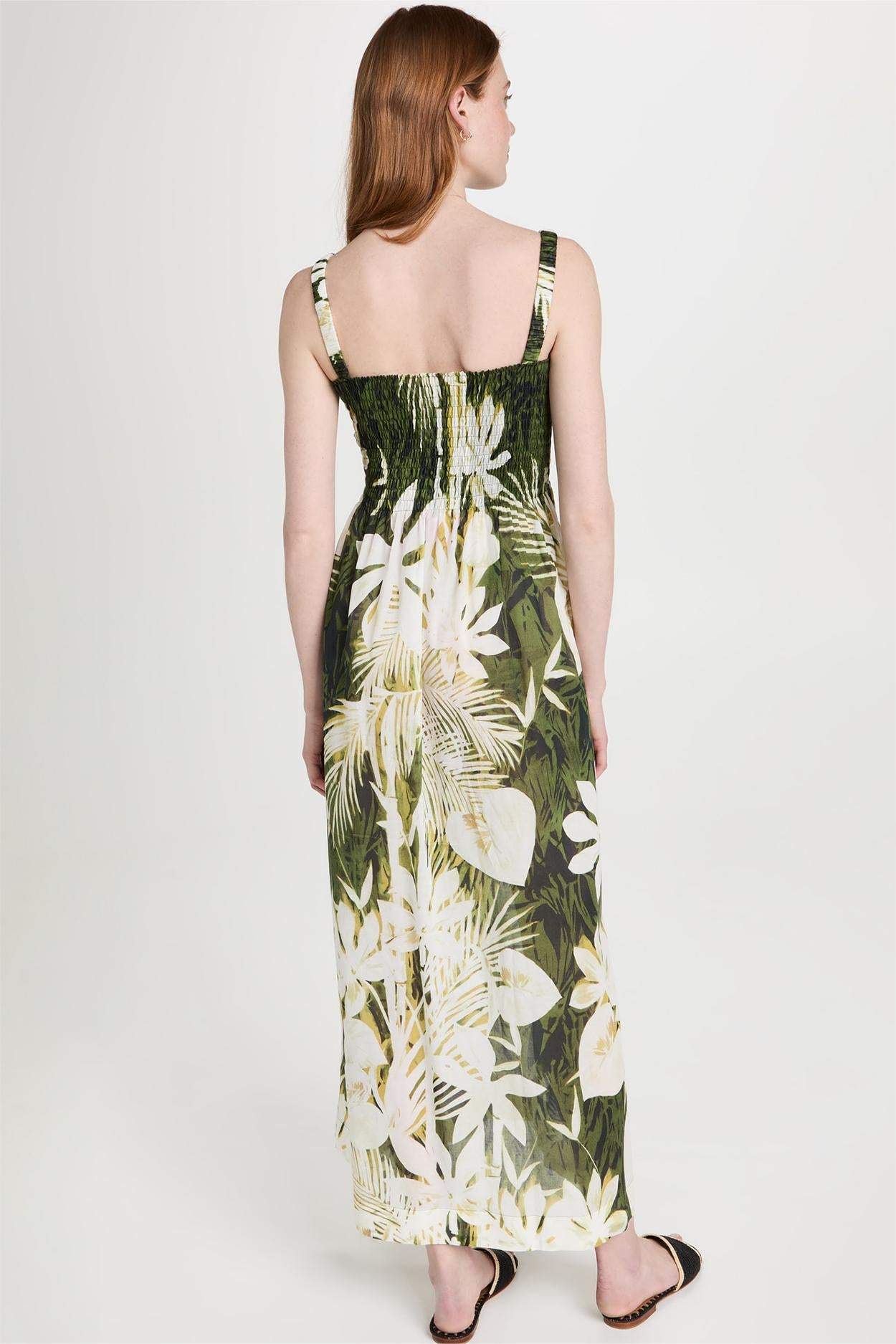 Botanical Print Sleeveless Slip Midi Dress