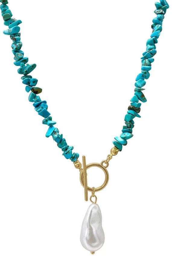 Faux Baroque Pearl Turquoise Necklace