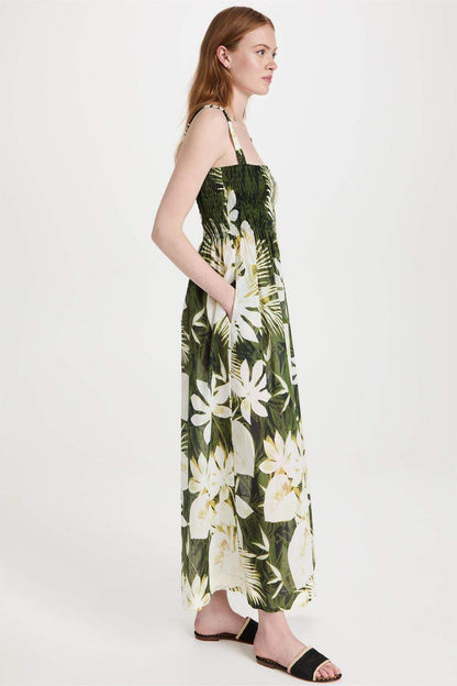 Botanical Print Sleeveless Slip Midi Dress