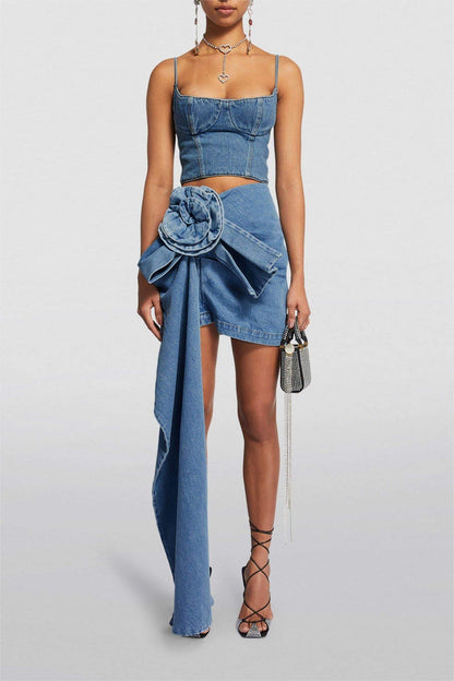 Denim 3D Floral Mini Skirt