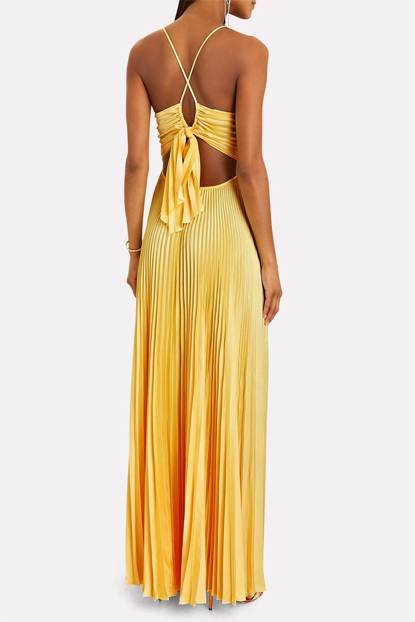 V-Neck Pleated Lace Up Cami Maxi Dress
